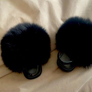 Toddler girls fur slides with strap